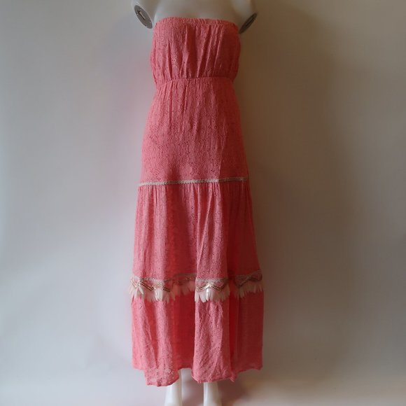 NWT PHO FIRENZE CORAL LACE SLEEVELES MAXI DRESS M* - Picture 1 of 11